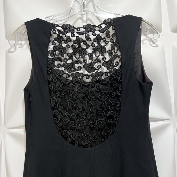 Laundry by Shelli Segal Sz 4 Long Black Gown Formal Maxi Suit Dress Crochet Lace - Picture 8 of 11